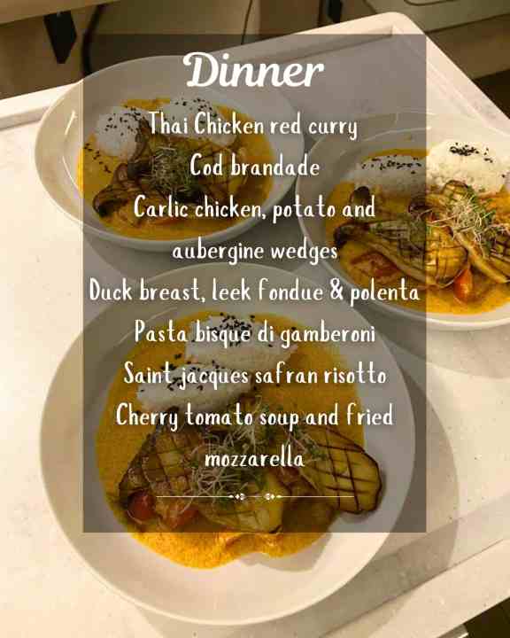 Dinner Menu onboard Infinity