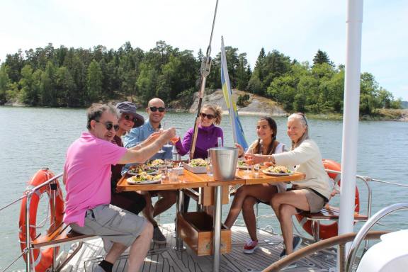 Dinner at aft deck table