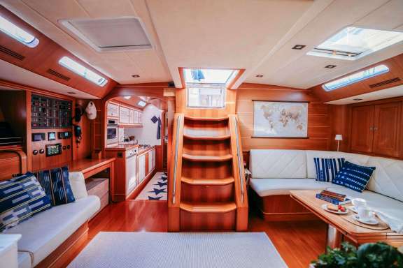 Salon with view of galley