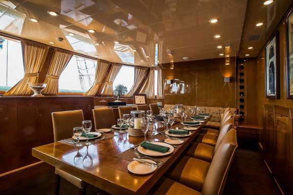 There is a plasma TV in the main salon for entertainment (with HDMI connection and a full DVD and music library). Her gorgeous various woods and beautiful wood patterns on the walls and furniture create a unique organic luxury environment.